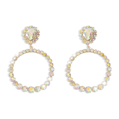 E9974 Diamond super flash earrings creative exaggerated round earrings banquet temperament fashion earrings women