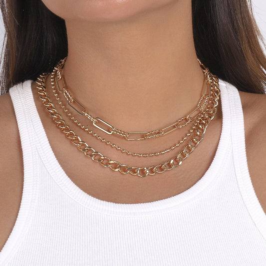 N127 Exaggerated Punk Hip Hop Necklace Stacked Chain Metal Texture Personality Geometric Necklace Female