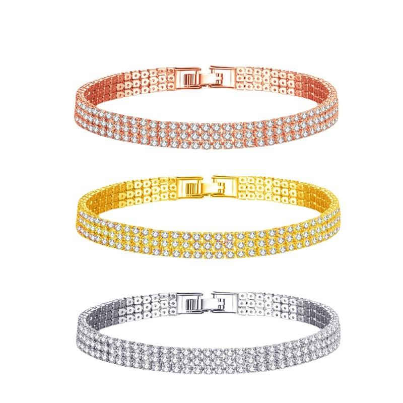 Temperament simple three-row diamond bracelet ins cold geometric diamond-encrusted tennis chain female jewelry