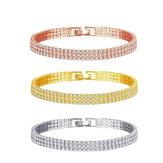 Temperament simple three-row diamond bracelet ins cold geometric diamond-encrusted tennis chain female jewelry