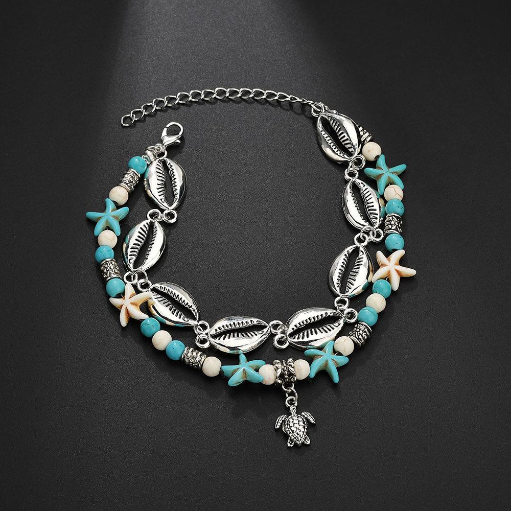 Foot Jewelry Creative Fashion Metal Shell Turtle Pendant Starfish Anklet Two-piece Set