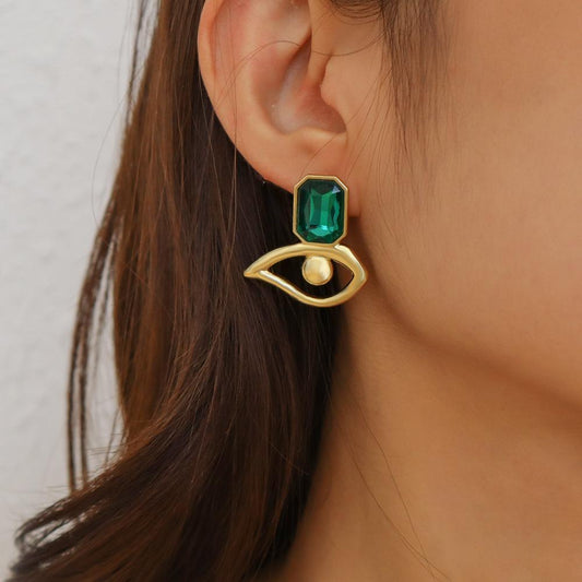 E1289 Simple Earrings Female Alloy Funny Eyes Rhinestone Earrings Geometric French Creative Earrings