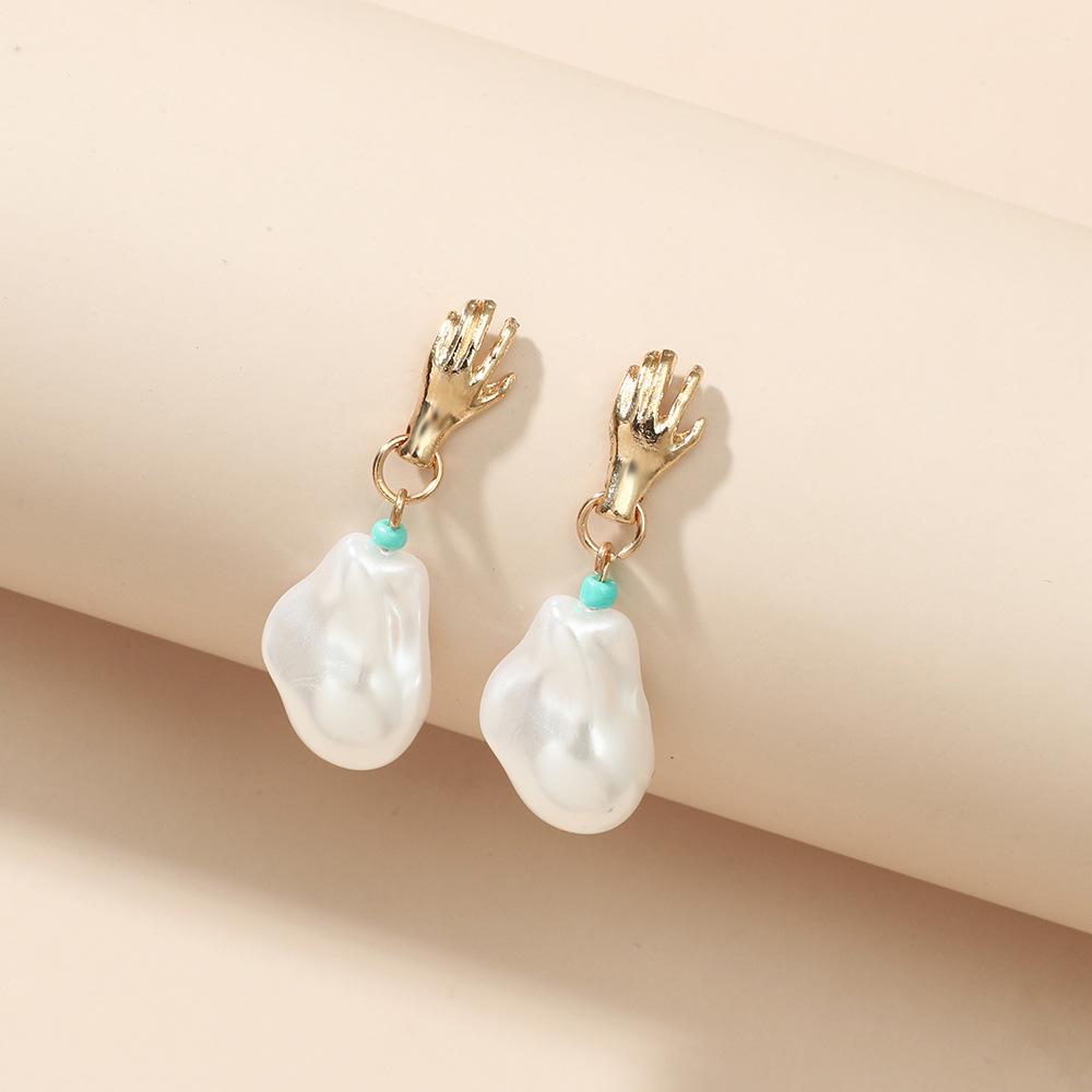 Design palm earrings temperament baroque irregular pearl pendant personality simple jewelry