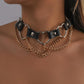 N9892 Hip Hop Punk Exaggerated Necklace Metal Texture PU Love Necklace Trendy Cool Personality Clavicle Chain
