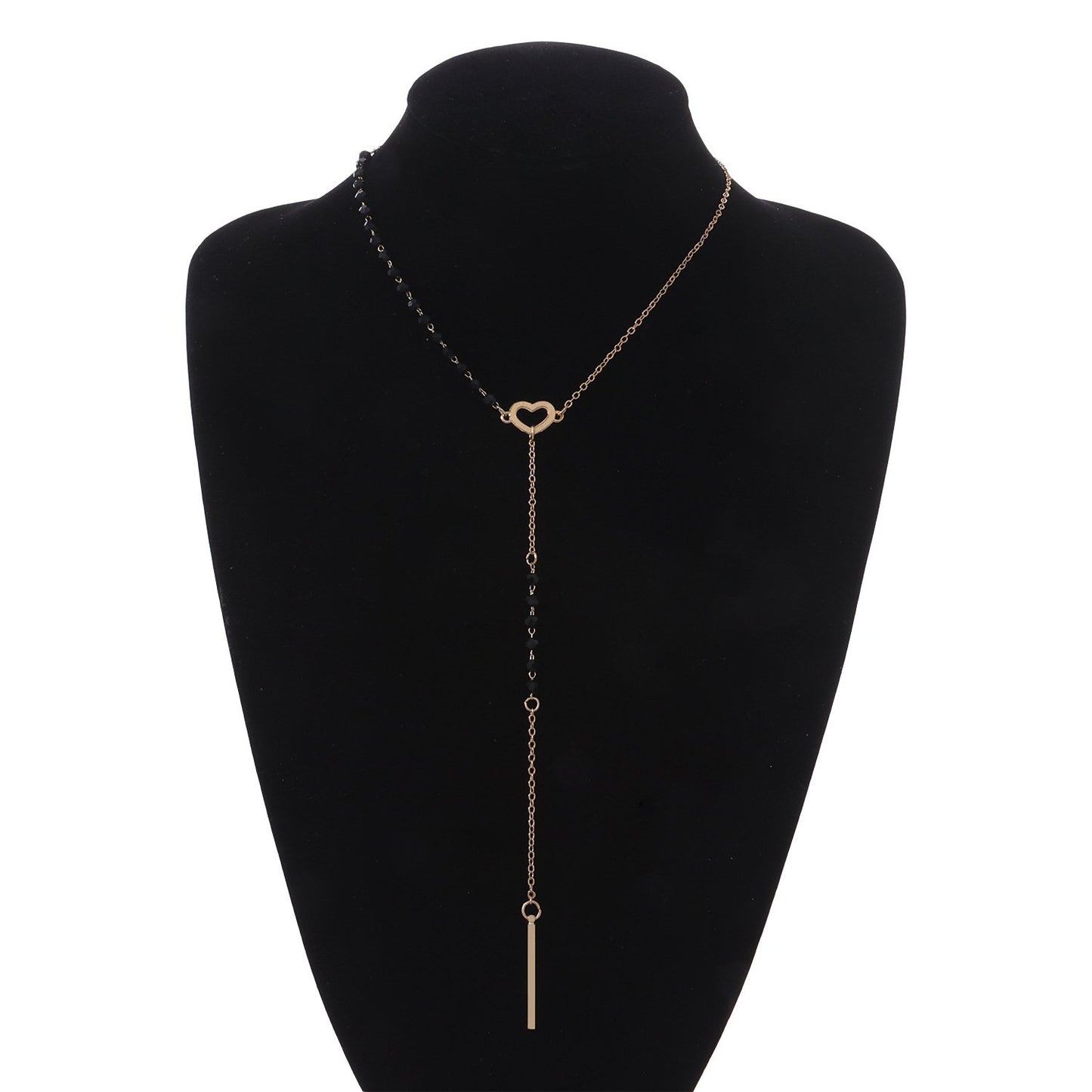 Jewelry Long Tassel Pendant Necklace Femininity Y-shaped Love Black Gemstone Necklace