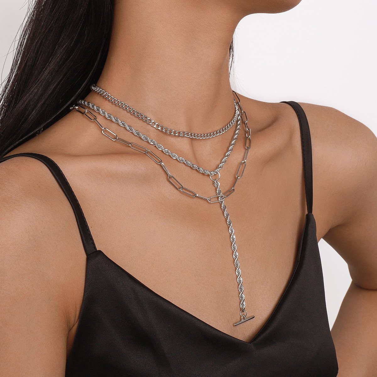 N1393 Jewelry Simple Twist Chain Long Exaggerated Necklace Hip Hop Small Retro Necklace Women