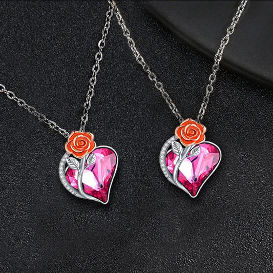 Jewelry rose pendant necklace female niche design high-end sentimental heart diamond jewelry gift
