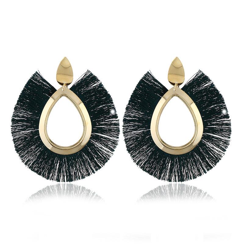 Leaf Tassel Exaggerated Earrings Retro Water Drop Fan-shaped Earrings Fashion Autumn and Winter Earrings