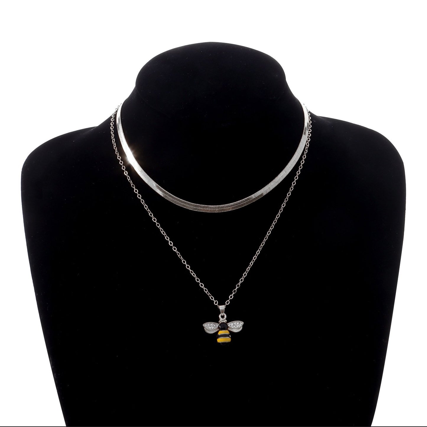 Jewelry Fashion Full Diamond Drop Glaze Butterfly Pendant Necklace Female Trend Multi-layer Snake Bone Chain Necklace
