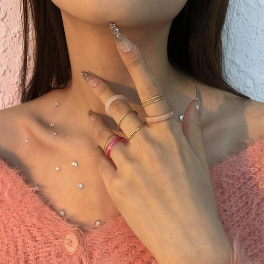 R734 Alloy Resin Simple Plain Circle Ring Design Sense Street Shot Niche Fashion Ring