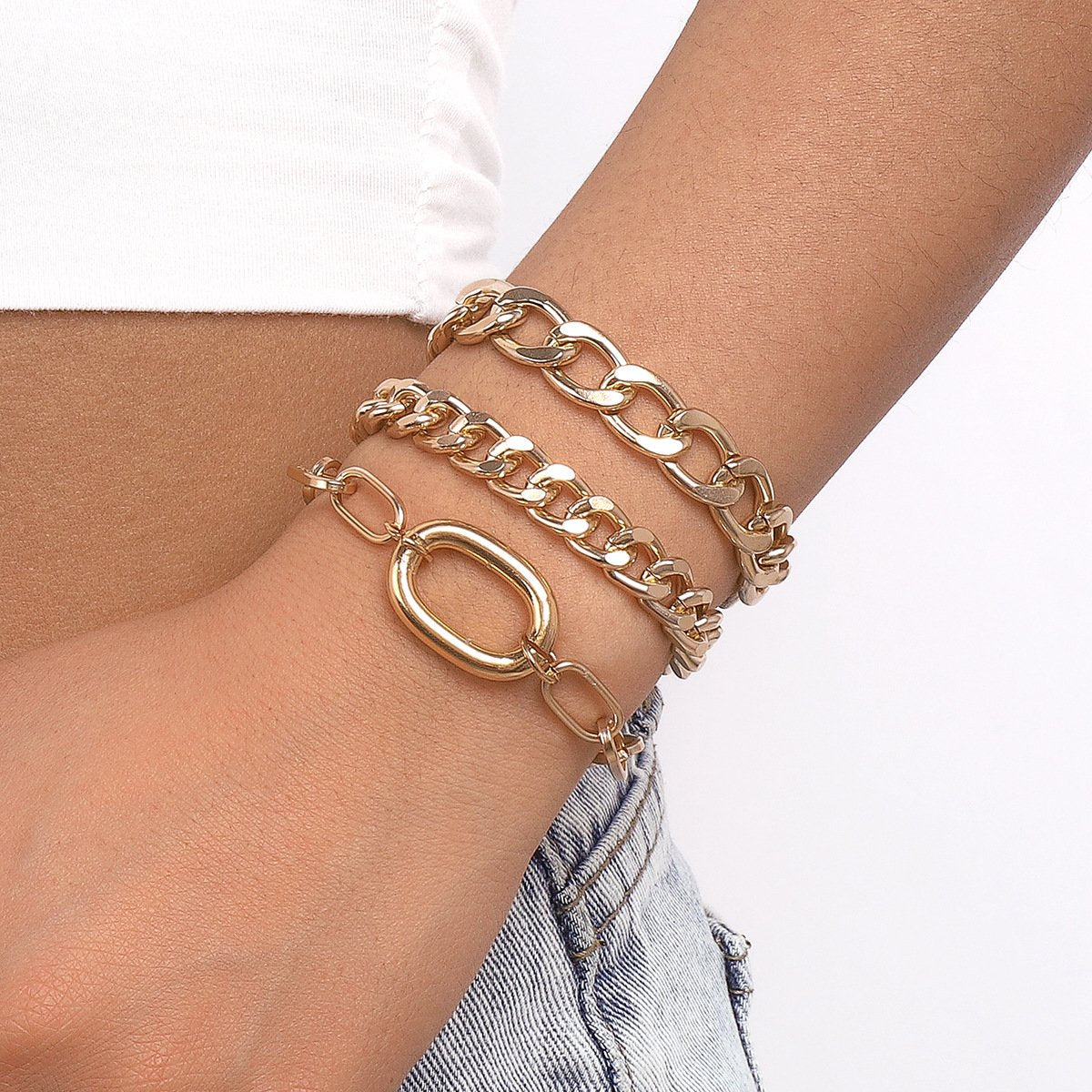 B1851 Jewelry Exaggerated Chain Punk Bracelet Cuban Chain Personality Metal Heavy Hand Jewelry Female