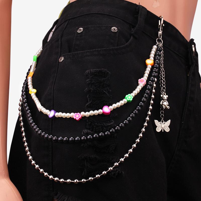 Jewelry punk retro pearl soft pottery chain multi-layer body chain simple butterfly bear waist chain