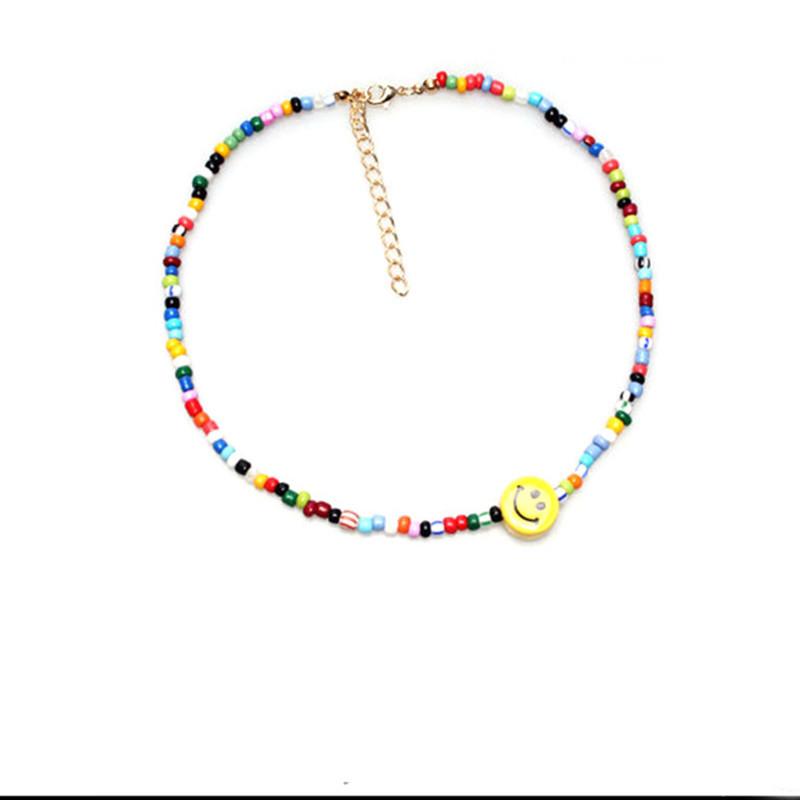 Jewelry female worker threading rice beads smiley face necklace super fairy fashion short necklace clavicle chain