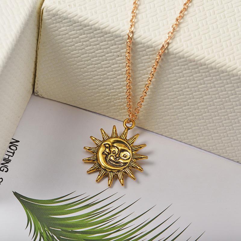 Retro Trend Gold Sun Pendant Personality Creative Sun Moon Fit Necklace