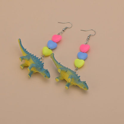 Fashion Toy Dinosaur Earrings Resin Candy Color Heart Shape Earrings Kids Jewelry Accessories