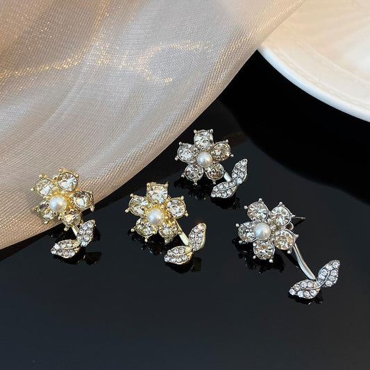 ins crystal flower earrings light luxury niche design micro-inlaid zircon earrings sweet and fresh petal earrings