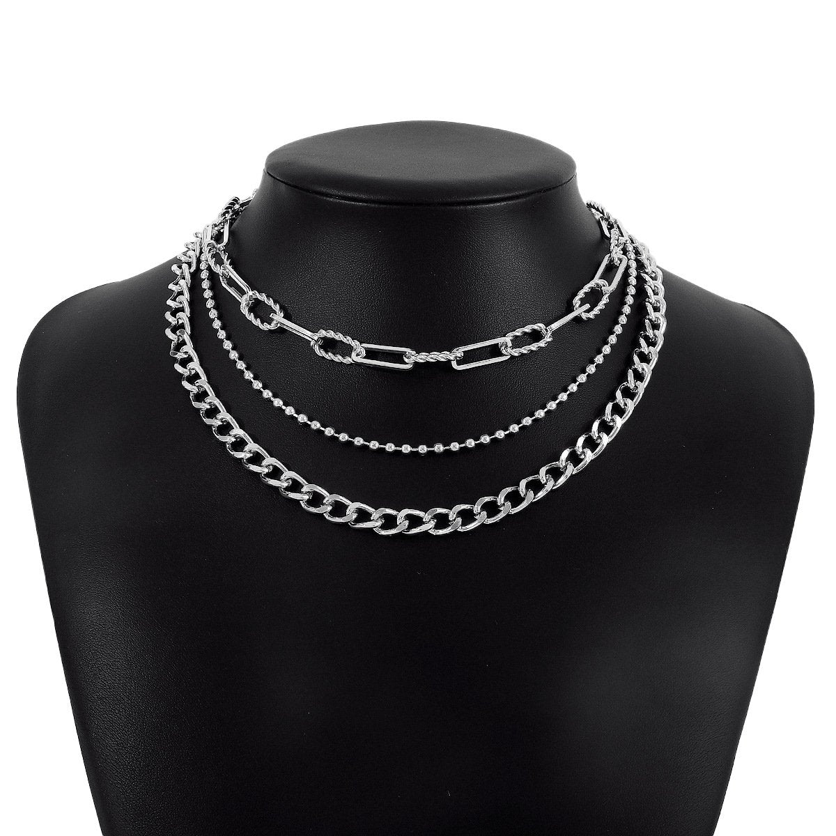 N127 Exaggerated Punk Hip Hop Necklace Stacked Chain Metal Texture Personality Geometric Necklace Female