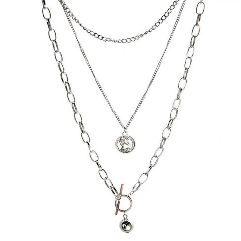 Hip-hop multi-layered cross necklace retro beauty head collarbone chain sweater chain accessories cool and handsome hipster pendant