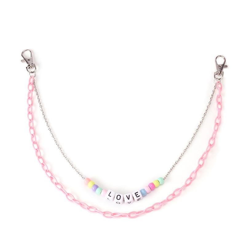 Harajuku personality street trend ornaments wild pink acrylic chain letter dice double-layer pants chain