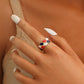 Fashion niche design personality stainless steel color checkerboard drop oil geometric opening ring female