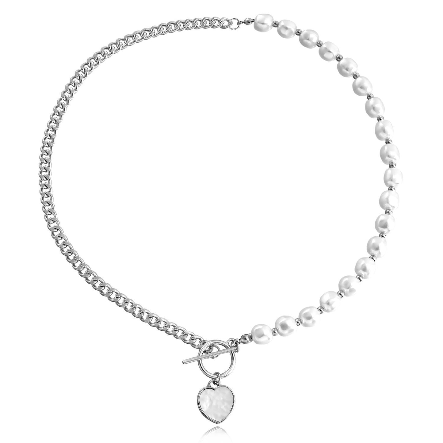 Jewelry stitching chain imitation pearl necklace love mother-of-pearl beaded necklace female clavicle chain light luxury feeling