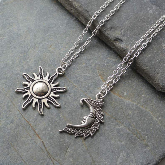 Jewelry Retro Pendant Necklace Female Ancient Silver Hollow Sun Moon Couple Accessories Good Friend Jewelry