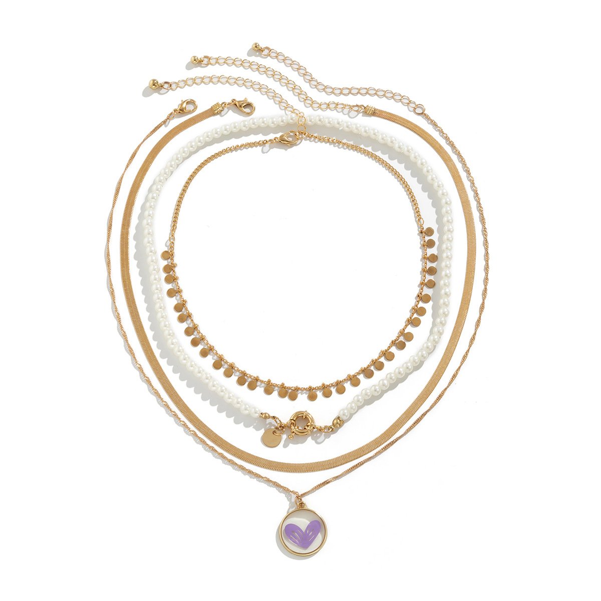 Jewelry Creative Punk Snake Bone Chain Set Necklace Women's Stacked Beaded Heart-Shaped Pendant Necklace