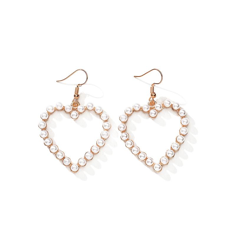 Harajuku soft cute retro geometric heart-shaped heart-shaped love peach heart sweet pearl earrings girls jewelry