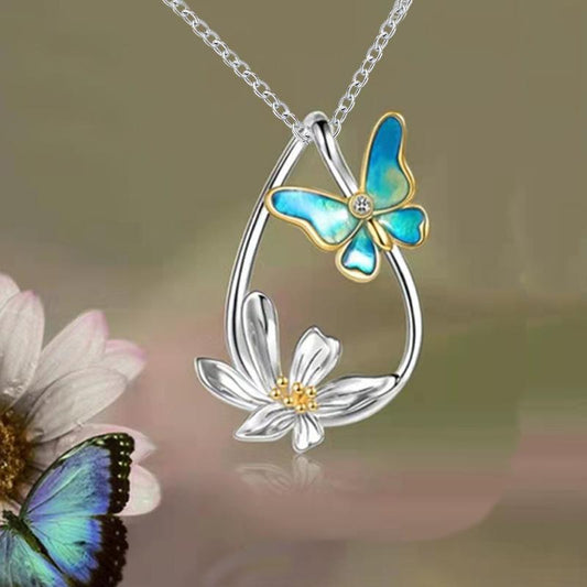 Jewelry Summer Flower Butterfly Pendant Necklace Female Niche Design Sense Fashion Clavicle Chain Jewelry