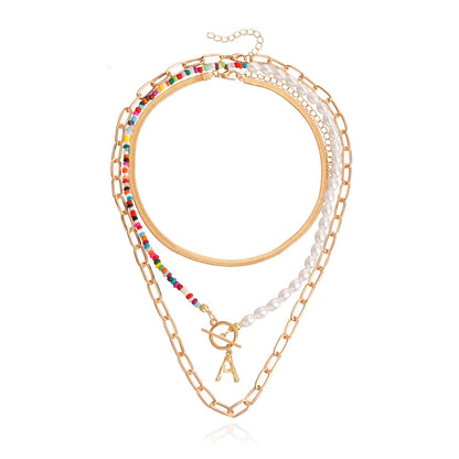 Accessories Bohemian imitation pearl rice bead fish line hand-woven necklace female flat snake chain ins