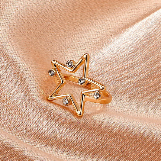 Ins hollow star ring personality temperament micro-inlaid zircon five-pointed star index finger ring ins net red ring