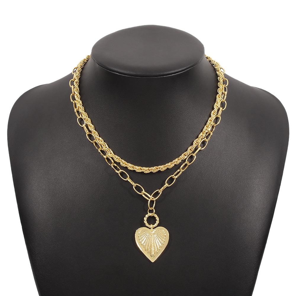 N9321 Jewelry Exaggerated Stacked Heart Pendant Necklace Hip-Hop Punk Personalized Clavicle Chain Female