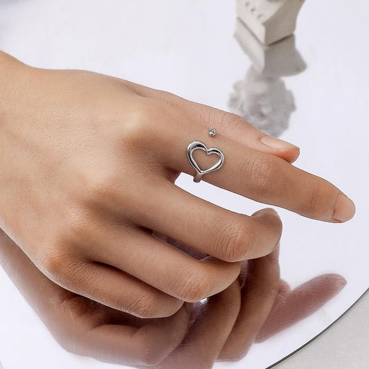 Fashion Stainless Steel Hollow Love Opening Ring Creative Simple Peach Heart Shaped Titanium Steel Ring Jewelry Female