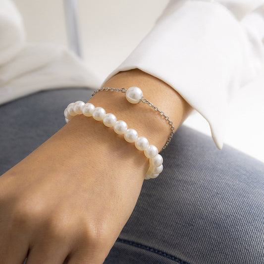 Jewelry Temperament Simple Imitation Pearl Beaded Bracelet Female Retro Cold Metal Chain Jewelry