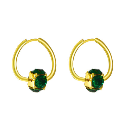 ins emerald zircon earrings French light luxury niche design rotating geometric ear buckle net red earrings trend