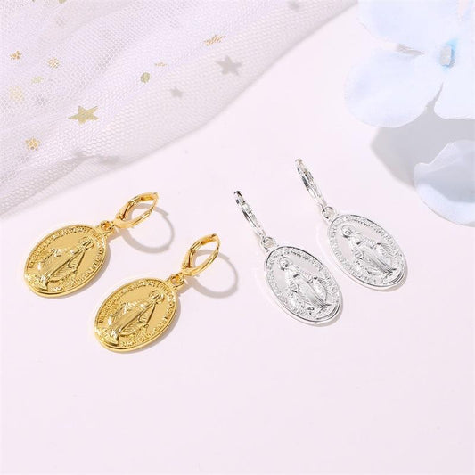 Trendy Retro Virgin Mary Earrings Fashion Metal Earrings God Statue Religious Earrings