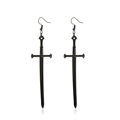 Dark Punk Metal Cross Sword Earrings Retro Personality Exaggerated Dagger Earrings Fashion Earrings Female