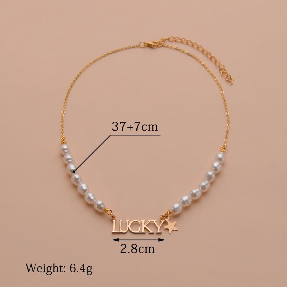 Simple Letter Lucky Necklace Fashion Shaped Gourd Pearl Necklace Accessories