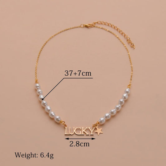 Simple Letter Lucky Necklace Fashion Shaped Gourd Pearl Necklace Accessories