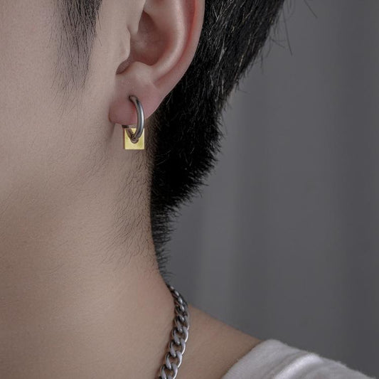Fashion Men's Trend Personality Stainless Steel Geometric Square Earrings Stud Earrings Versatile Titanium Steel Earrings