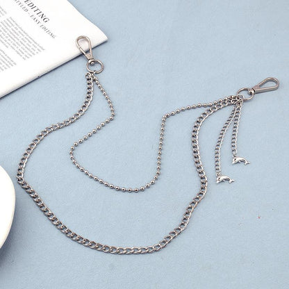 All-match pants chain ins trendy pants hanging chain double-layer metal ball chain hip-hop trend dolphin pendant