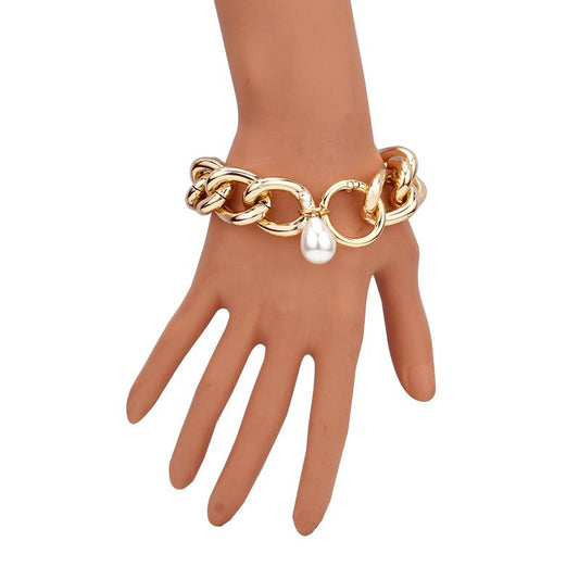 Jewelry Personality Geometric Hollow Thick Chain Bracelet Creative Cold Opening Ring Imitation Pearl Bracelet