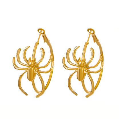 Ins exaggerated big spider earrings retro fashion dark funny metal spider earrings Halloween earrings