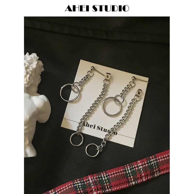 Hong Kong Street Chain Circle Earrings Two Wearing Earrings Men's Social Women's Earrings Domineering Earrings Bungee Earrings A Pair