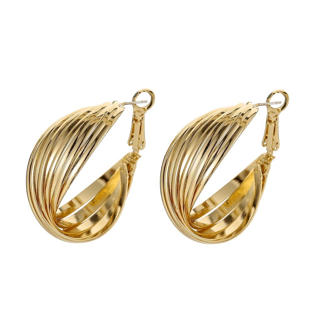 Retro Hong Kong C-Shaped Earrings Frosty Cross Metal Line Simple Earrings Jieyue Jewelry