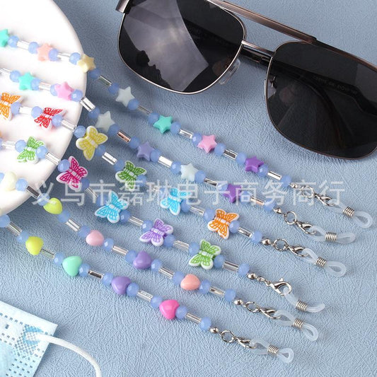Crystal Butterfly Heart Decoration Glasses Chain Silicone Non-slip Anti-lost Hanging Chain Mask Rope