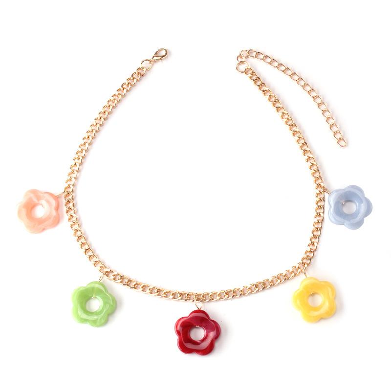 Necklace Geometric Contrasting Color Pendant Resin Small Fresh Flower Necklace Hip Hop Personality Fashion Necklace