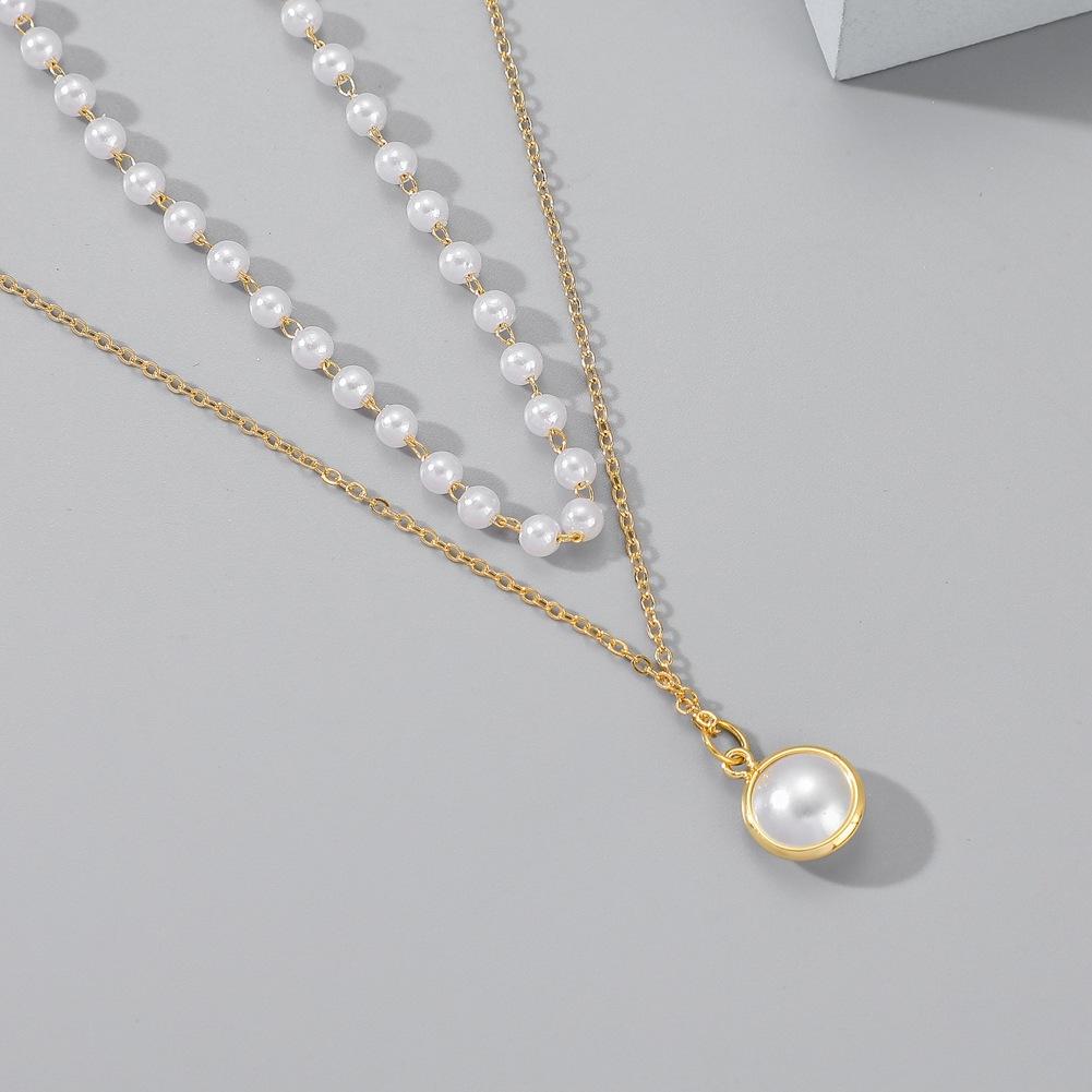 Light luxury niche simple all-match net red necklace temperament double elegant small pearl pendant