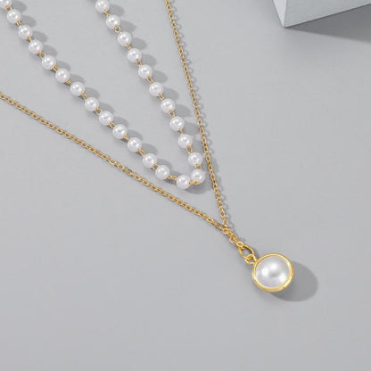 Light luxury niche simple all-match net red necklace temperament double elegant small pearl pendant