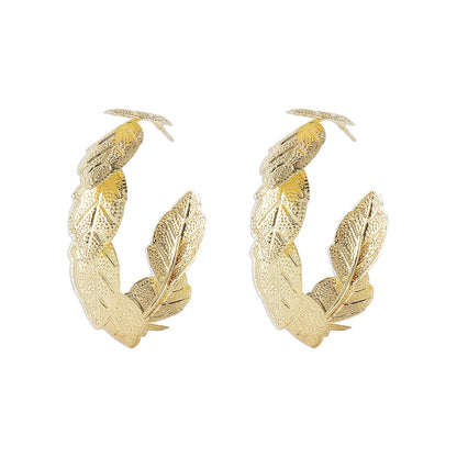 E1833 earrings simple metal texture creative leaf earrings three-dimensional geometric texture earrings